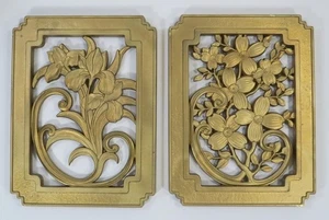 Paar Syroco rechteckige Wandtafeln gold floral 1981 - Bild 1 von 6