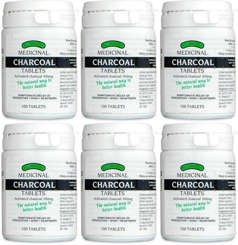 BRAGGS Bragg's Medicinal Charcoal 100 Tablets X 6