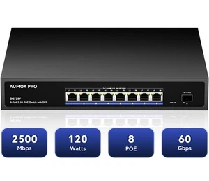 9 Port 2.5G PoE Switch, 8 Port 2.5G Switch & 1x10G SFP Gb Ethernet Poe Switch - Picture 1 of 8