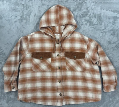 Camisa de franela con capucha Maurices para mujer 2X Plus marrón chamarra pana bolsillos con solapa Foto 1 de 4