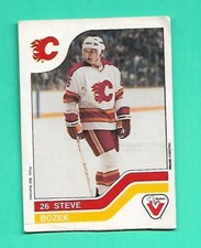 (1) STEVE BOZEK 1983-84 VACHON CAKES FOOD # 3 FLAMES CREASED CARD  (V3697)