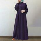 Womens Ethnic Jilbab Solid Color Maxi Dress Casual Holiday Loose Shirt Sundress