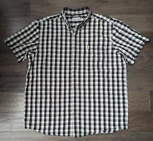 Carhartt Mens Size XL Tall Black Plaid Button Down Shirt Relaxed Fit 100% Cotton - Picture 1 of 11