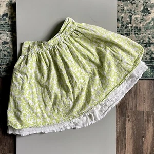 Garnet Hill Girls Skirt Size 8 Cotton White Green Floral Lined Garden Party  - Picture 1 of 7