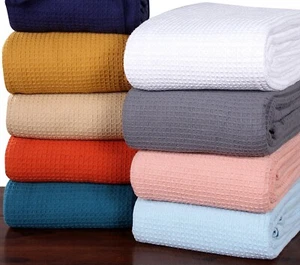 Pack of 1, 100% Cotton Honeycomb Waffle woven Blanket for Bed, Sofa, Couch, Home - Picture 1 of 86
