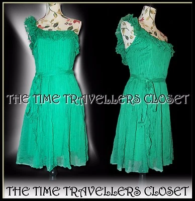 Nuevo con etiquetas Kate Moss Topshop Raro Verde Chifón Volantes Vestido al Hombro Reino Unido 12 4040 £240 Foto 1 de 4