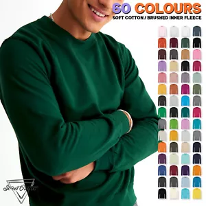 Mens Plain Sweatshirt Crew Neck Jumper Top Sweater Casual Sweat Top Ladies AWDis - Picture 1 of 43