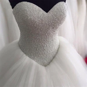 Glitzernde Hochzeitskleider mit Perle und Pailletten Spitze Sweep Zug trägerlos - Bild 1 von 15