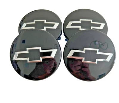 Black Chevy Wheel Center 4 Caps Chrome Emblem for Chevrolet Silverado Tahoe 14+ - Image 1 of 3