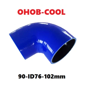 90 DEGREE 76 -102mm 3" to 4'' Silicone Hose Intercooler Coupler Reducer Pipe Blu - Imagen 1 de 13