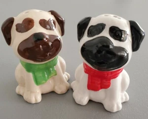 2  Cute Puppies Dogs in Christmas Scarves Ceramic Salt & Pepper Shakers Set GIFT - Picture 1 of 5