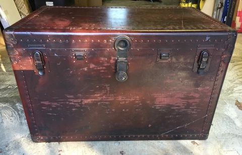 Antique Flat Top Hartmann Trunk Travel Chest Metal Hardware Leather Handles Cover