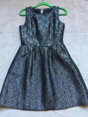 Frenchi 女式提花褶饰连衣裙,6 码,银色,无袖,有衬里 — 第 1/4 张图片