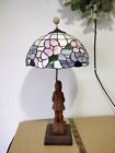 Tiffany Lamp Girl In Dress Vintage 28" Tall Wood And Glass 1960's
