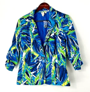 Neu Lavender & Honey Damen S Blazer blau grün tropisch Blumen gefüttert Taschen E - Bild 1 von 12