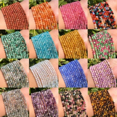 2 3 4mm Natural Small Faceted Gemstone Round Beads For DIY Jewelry Making 15'' - Image 1 of 4