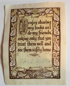 Jane Wilson Ex Libris Bookplate - Picture 1 of 2