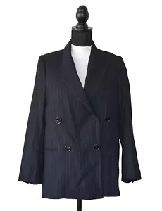 B5 Auth ACNE STUDIOS Dark Navy Pinstriped Wool Double Breasted Blazer Size 34 - Picture 1 of 5