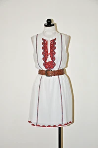 Madewell White Cotton Crepe Folk Stitch Ethnic Embroidery Mini Dress Women 10 - Picture 1 of 24