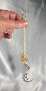 Specchio appeso per auto citrino naturale e ametista 9,5" Cristalli argento luna - Foto 1 di 8