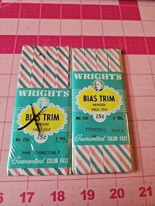 Vintage Wrights Bias Trim Tape Stripe Grey Pink White Single Fold 3 Yds Cotton - Picture 1 of 2