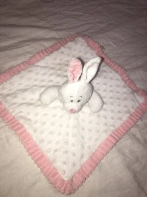 Petting Zoo Pink & White Rabbit Lovey Security Blanket Very Soft Minky Dots - Image 1 of 4