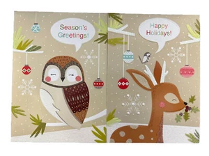 2 X Luxury Christmas Cards~ Owl - Reindeer - For Arts Sake- Happy Holidays - Bild 1 von 2