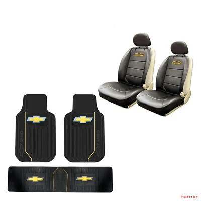 New 7pcs Chevy Elite Style Car Truck Front Rear Rubber Floor Mats Seat Covers - Imagem 1 de 4