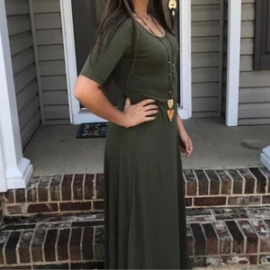 RARE 3XL LuLaRoe SOLID Army Olive FOREST GREEN Ana Maxi Dress NWT UNICORN 22 24 - Picture 1 of 7