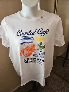 BRAND NEW: Women's OLD NAVY Size XXL White Coastal Cafe Short Sleeve 100% Cotton - Picture 1 of 12