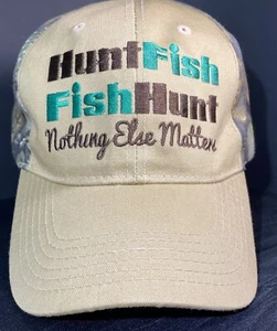 Hunt Fish Nothing Else Matters Baseball Cap Hat Hook & Loop Camouflaged & Brown - Picture 1 of 6