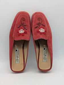 Brighton Women's Melani Red Suede Leather Beaded Slip On Mule Shoes Size 7.5M - Picture 1 of 9