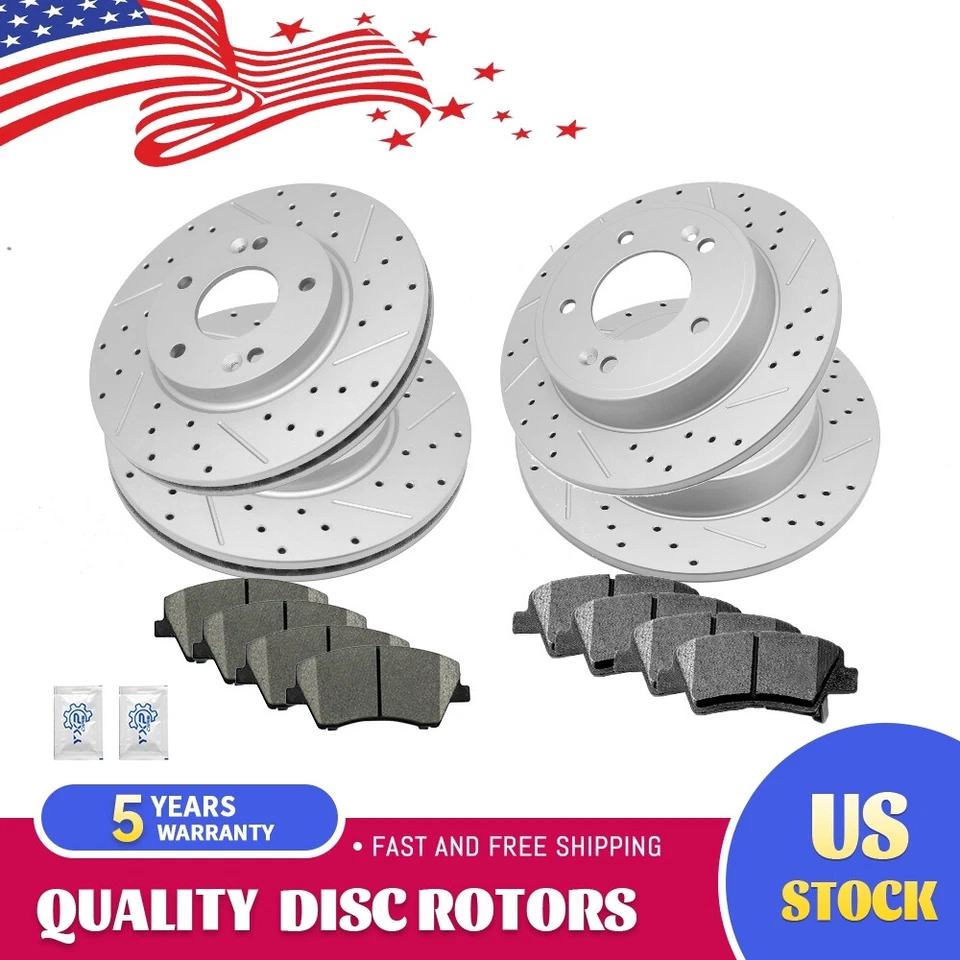 Rotores dianteiros traseiros perfurados + pastilhas de freio de cerâmica para 2017 - 2020 Hyundai Elantra - Imagem 1 de 4