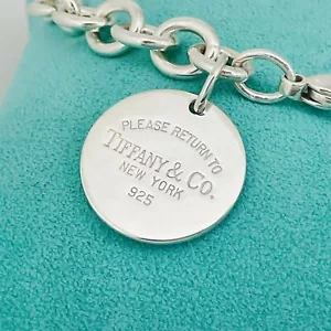 Large 8.5” Please Return to Tiffany Round Circle Tag Charm Bracelet AUTHENTIC - Picture 1 of 6
