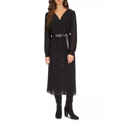 Vestido Michael Kors Negro Kate Abotonado Manga Larga Camisa Midi XS NUEVO CON ETIQUETAS PRECIO DE VENTA SUGERIDO POR EL FABRICANTE $185 Foto 1 de 4