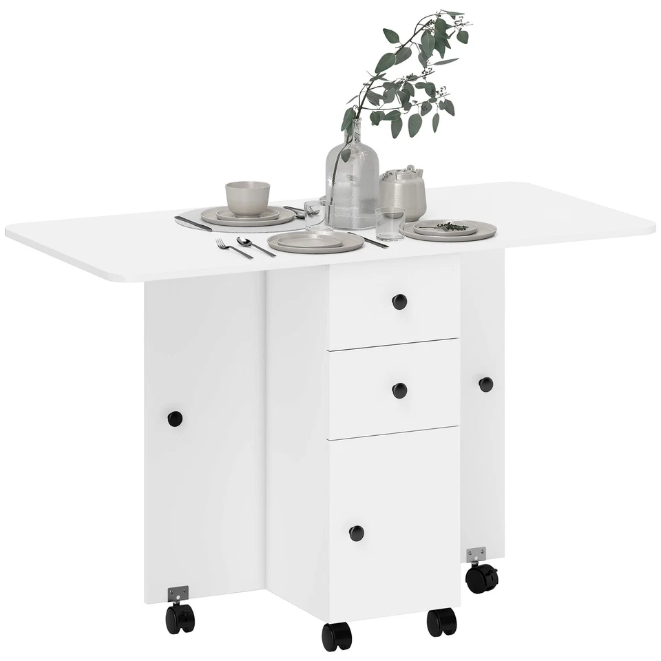HOMCOM Folding Dining Table, Drop Leaf Table With Drawers White - Image 1 of 4