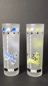 Vintage Set of 2 Libby Carousel Frosted Circus Merry Go Round Highball Glasses - Picture 1 of 9