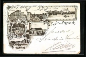 Lithographie Vegesack, Ortsansicht mit Weser und Kirche 1897  - Picture 1 of 2