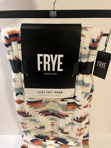 NWT Frye Krista Cream Red Blue Green Multicolor Throw Sherpa Fleece Blanket - Picture 1 of 5