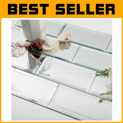 Salpicadero de azulejos de espejo biselado pelar y pegar 40 piezas para cocina y baño Foto 1 de 4