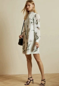 TED BAKER LEYORA WHITE EMBROIDERED FLORAL CHIFFON SWING DRESS 8/10 NWOT £189 - Picture 1 of 21