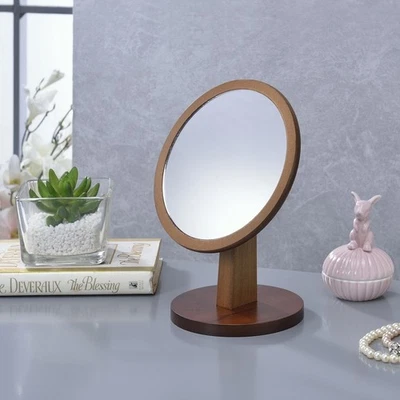 9.5" Tall Polyresin and Wood Make-Up Mirror on a Pedestal, Walnut finish - Image 1 of 4