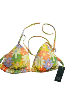 Wild Fable Bright Floral String Bikini Top Daisy Yellow Green Tie NWT - Picture 1 of 6