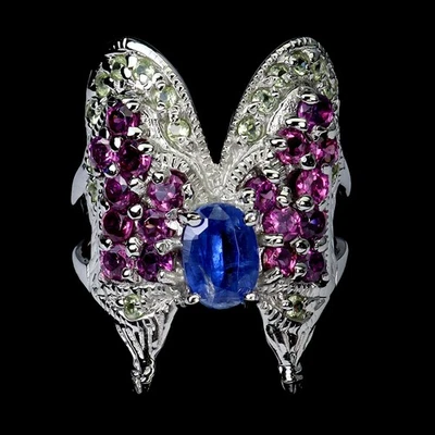 Кольцо из стерлингового серебра 925 пробы с овальным кианитом 7x5 мм перидотом гранатом драгоценными камнями ювелирные изделия размер 7 - Изображение 1 из 4