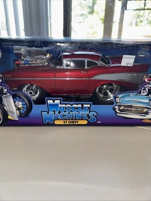 Muscle Machines 1:18 Diecast 57 Chevy Bel Air Red NIB - Image 1 of 4