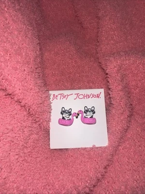 Новые серьги-гвоздики Betsey Johnson с французским бульдогом на розовом фламинго - Изображение 1 из 3