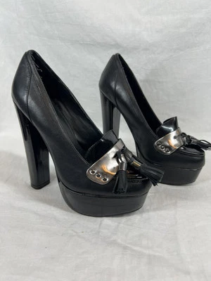Vintage Y2K Aldo Black Penny Loaf  Tassel Platform Heels Size 37 - Image 1 of 4