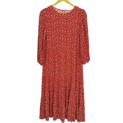 Zara Tiered Midi Maxi Dress Size M Red Floral Long Sleeve Cottage Modest Preppy - Image 1 of 4