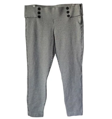 ZARA Black White Houndstooth Check Side Zip Stretch Ankle Pants Women's Size XL - Imagem 1 de 4