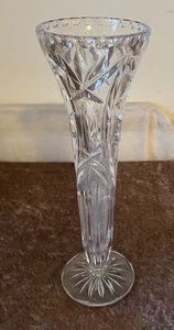 Vintage Trompetenvase, Kristallglas ? / Pressglas ?, 29,2 cm - Bild 1 von 4